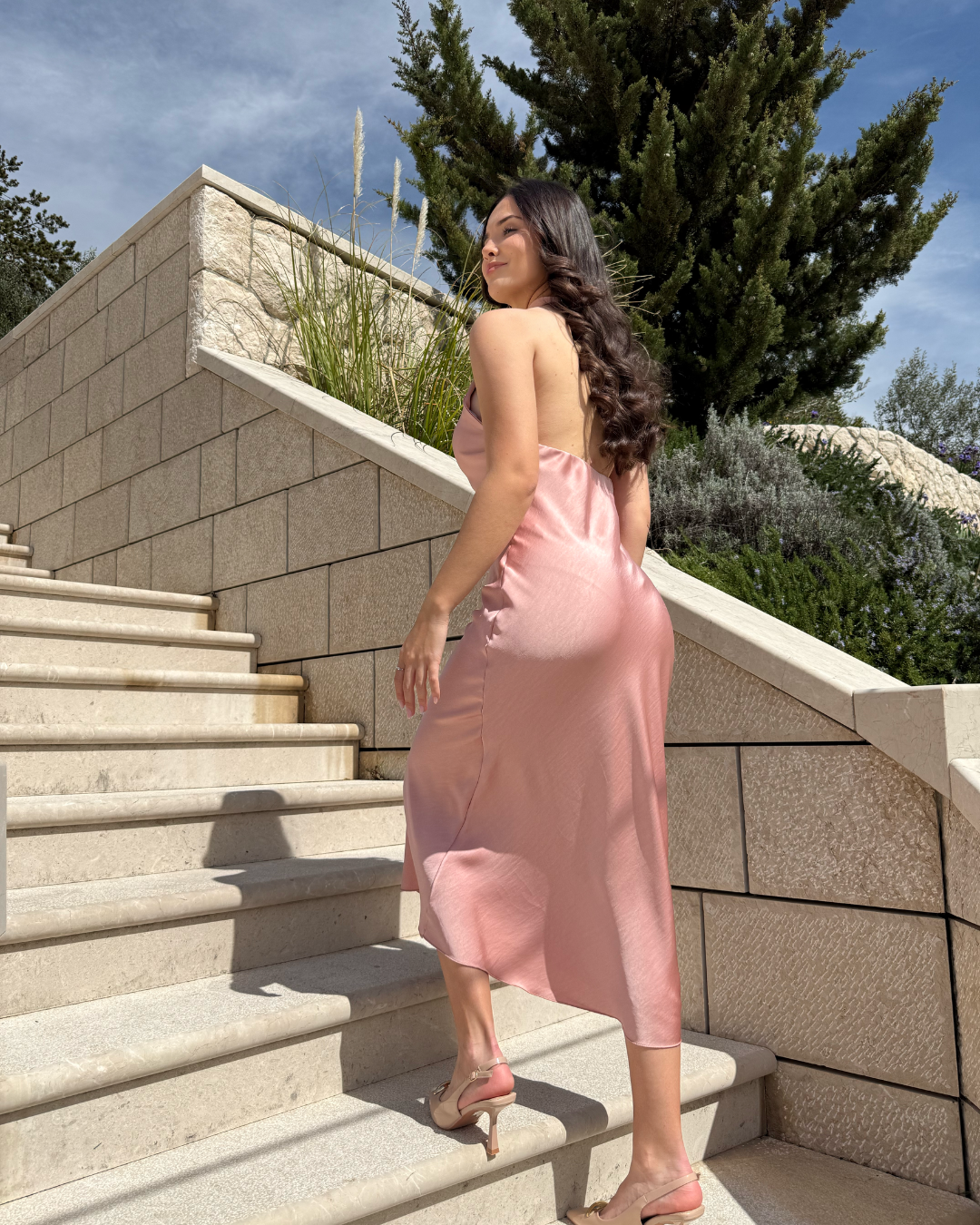 satenska blush haljina elegantna ženska haljina