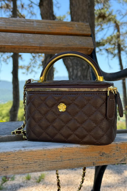 Brown Quilted Chain Torba