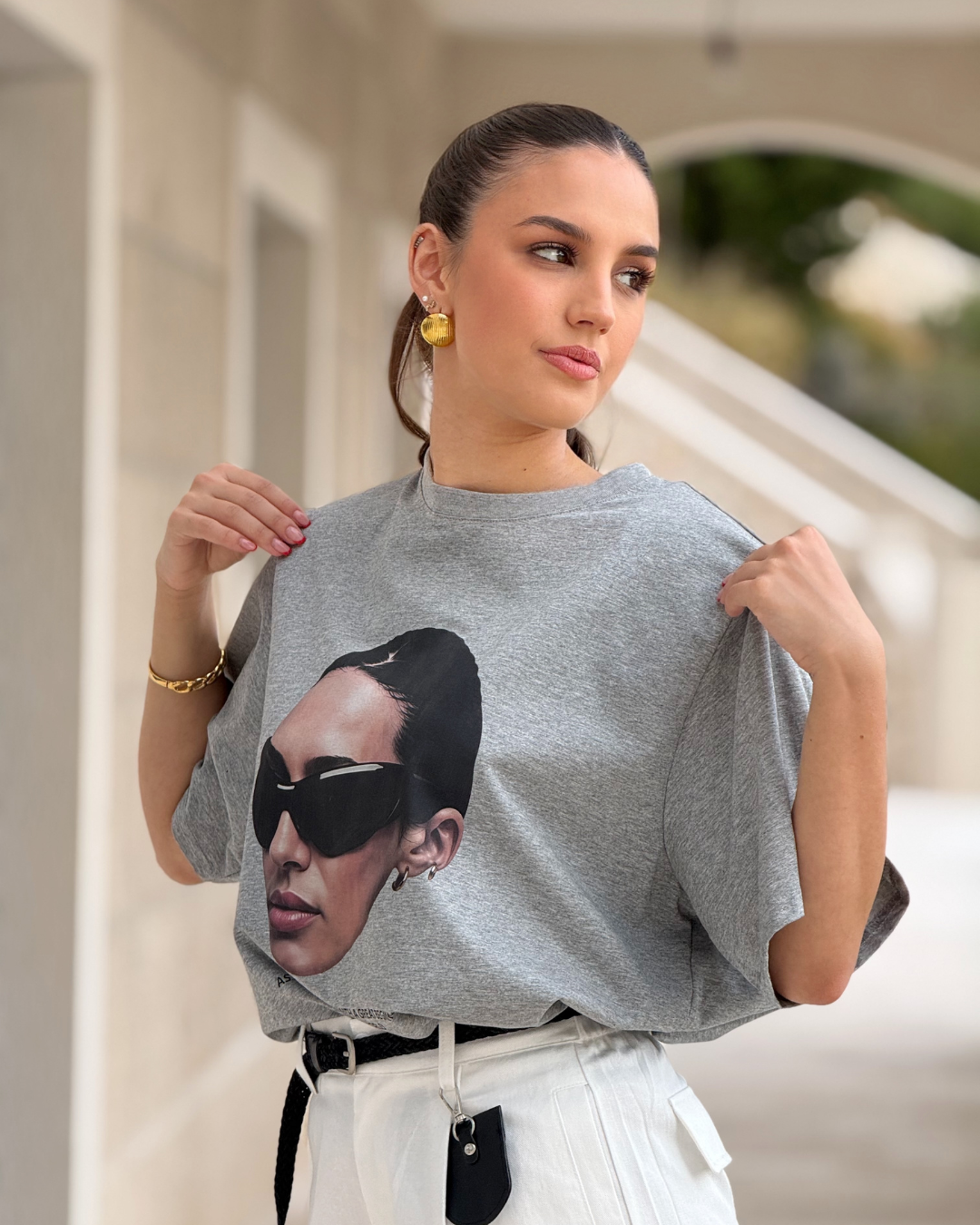 Majica Icon Grey siva ženska oversized majica s portretnim printom