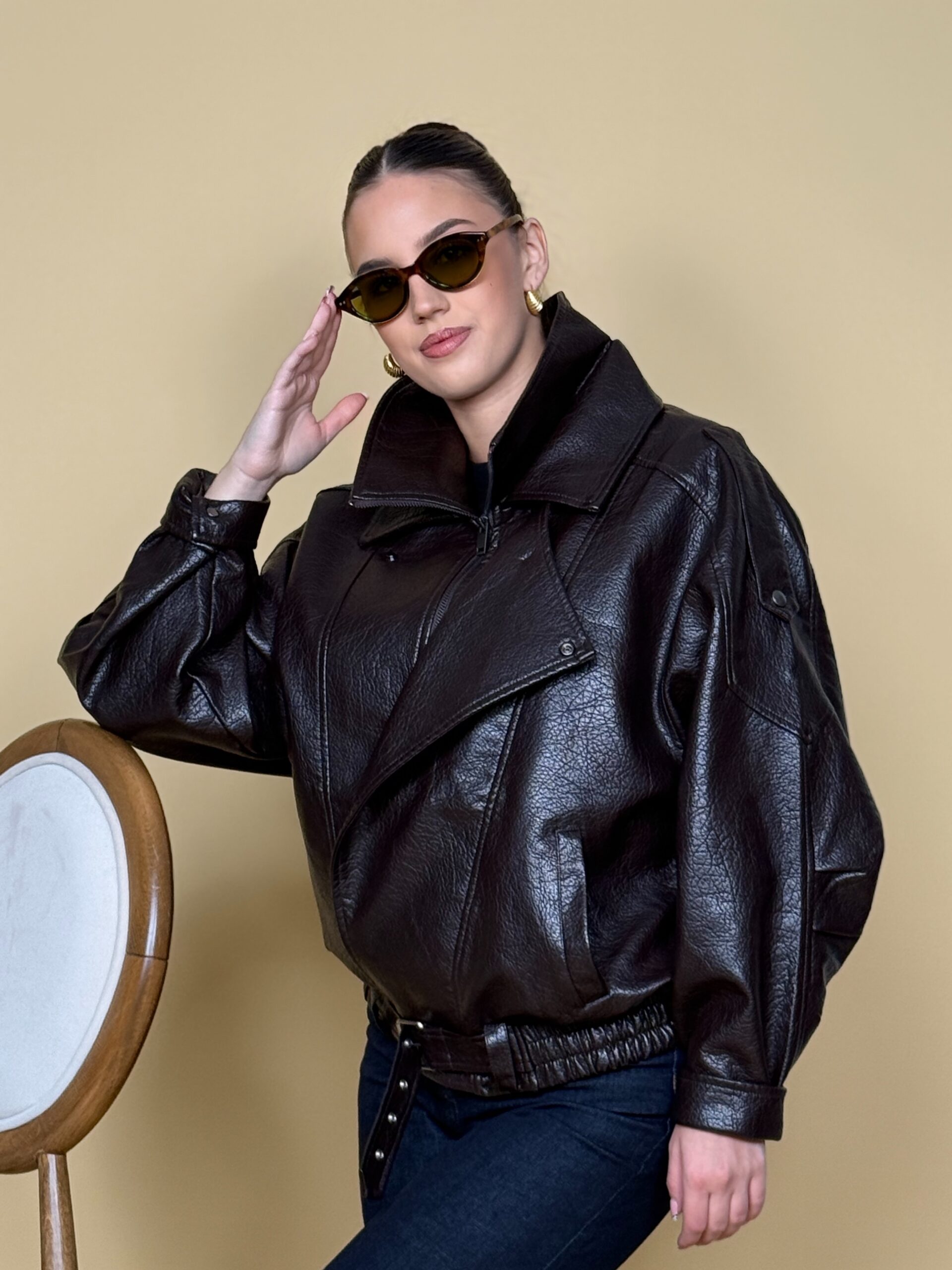 Smeđa ženska biker jakna Harper oversized kroja