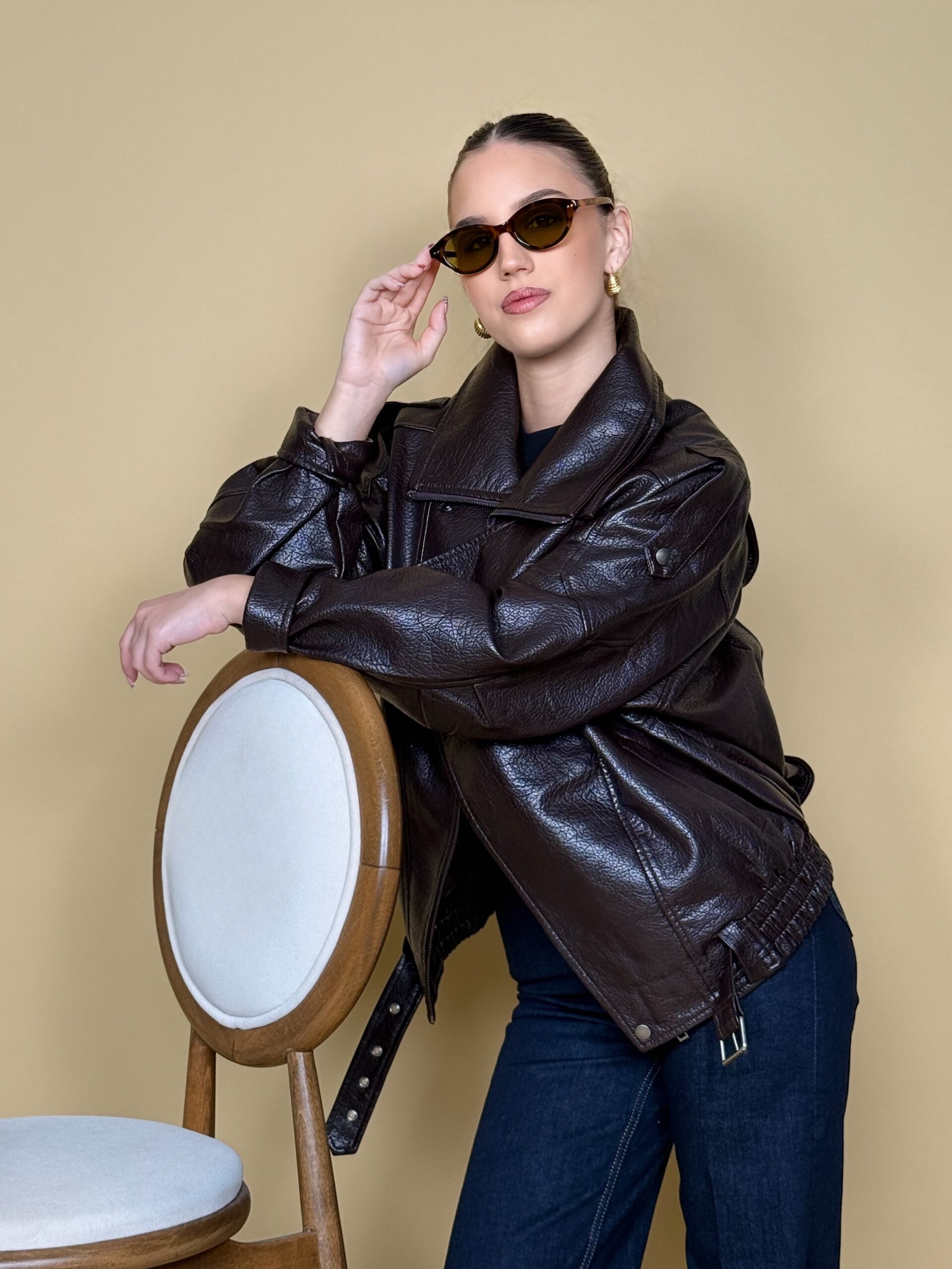 Smeđa ženska biker jakna Harper oversized kroja