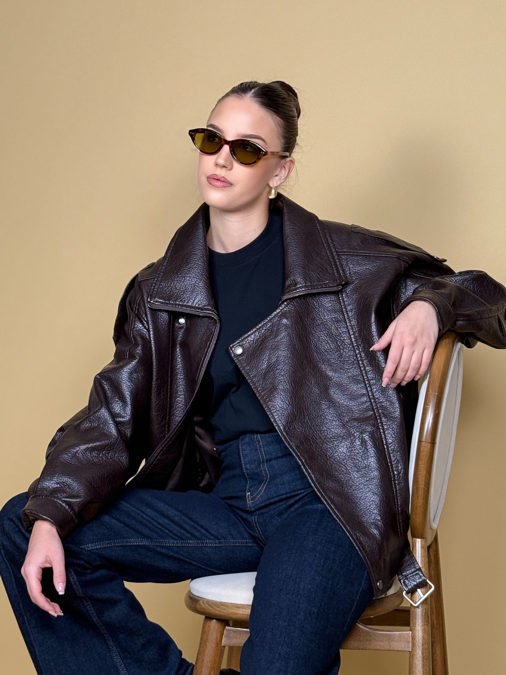 Smeđa ženska biker jakna Harper oversized kroja
