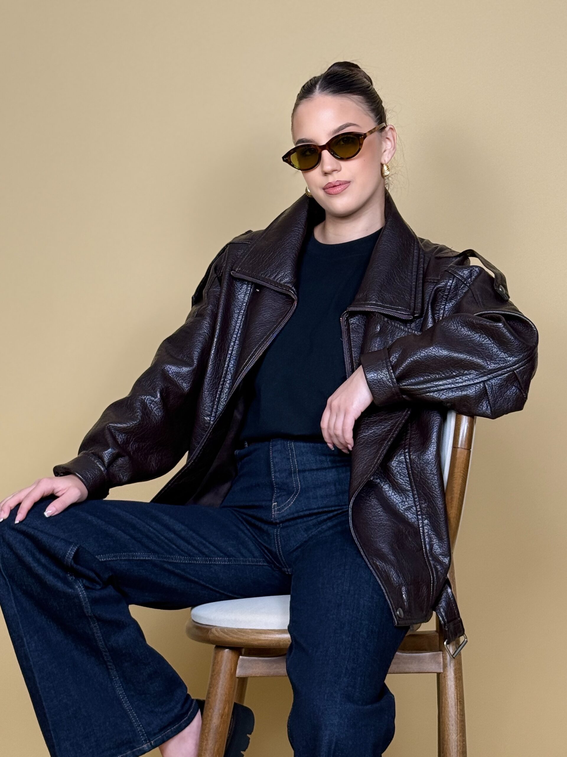 Smeđa ženska biker jakna Harper oversized kroja